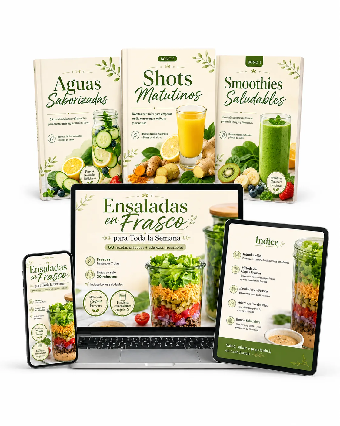 Recetário Saladas no Pote + bônus Sucos, Shots e Águas Saborizadas